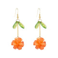 Resin Flower Cluster Ball Dangle Drop Earrings for Women Spring Summer Bohemian Floral Petal with Green Leaf Earrings Vacation Party Jewelry - color: Orange