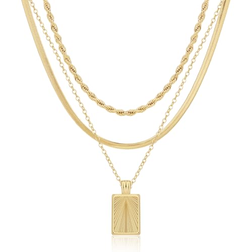 BBV Layered Gold Necklaces for Women Stackable Dainty 14K Gold Plated Silver Chain Necklace Layering Cute Fashion Pendant Choker Necklaces Trendy Jewelry Set Gifts for Women - color: golden, style: Rope twist snake chain O-ring chain texture