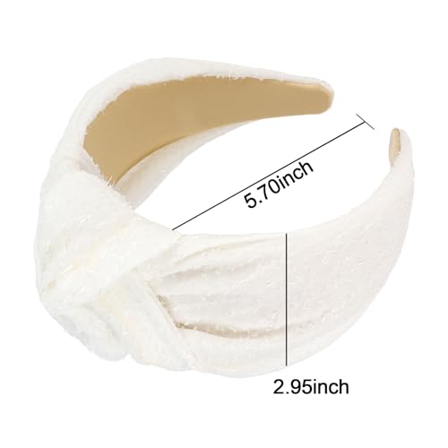 YISSION Knotted Headband Wide Headbands for Women Non Slip White Headband Fashion Head Bands Top Knot Hairband Hair Accessories for Women (Hairy Surface)