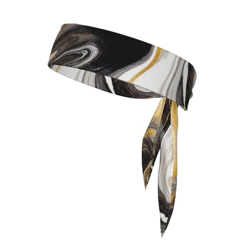 Sports Head Tie Westie Dogs Beach Summer Tropical Tie Sweatband Headband Men Women Elastic Bandana Adjustable Non-Slip Moisture Wicking for Running Football Yoga Workout Athletic Hair Ninja Head Band - color: Black And Gold Swirl Liquid Ink Marble