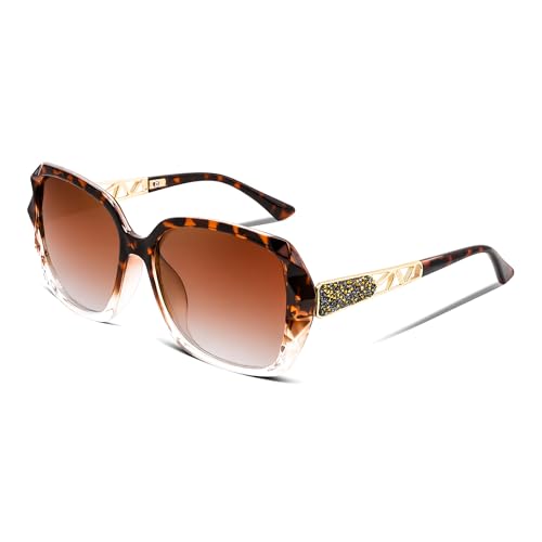 FEISEDY Polarized Women Square Sunglasses Sparkling Composite Shiny Frame B2289 - color: Leopard