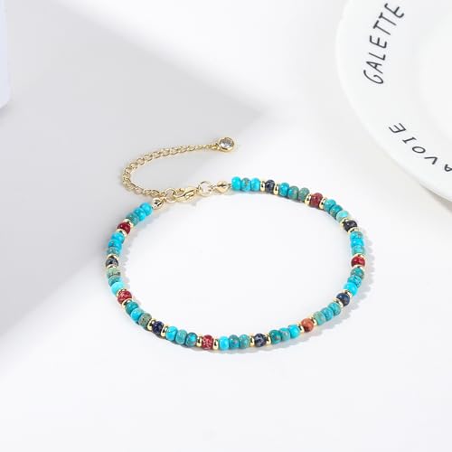 Natural Stone Beaded Anklets Bracelets for Women Handmade Beaded Anklet Bracelet Waterproof Boho Beads Ankle Bracelet Adjustable Summer Jewelry - color: light blue A