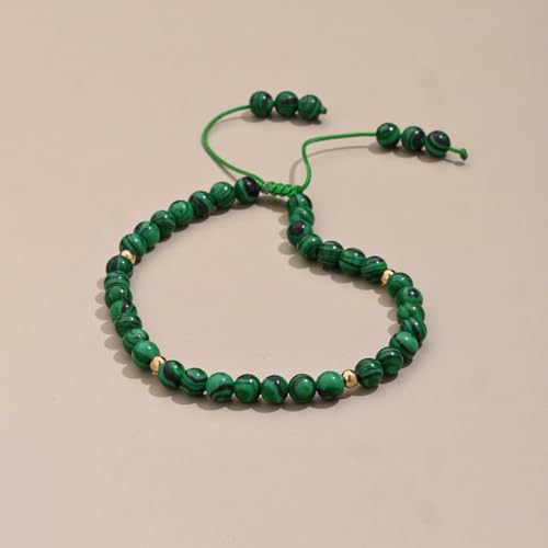 Softones 6mm Natural Stone Anklet for Women Gemstone Ankle Bracelets for Women Healing Energy Crystal Anklets Adjustable(8.5-10 Inches) - color: malachite