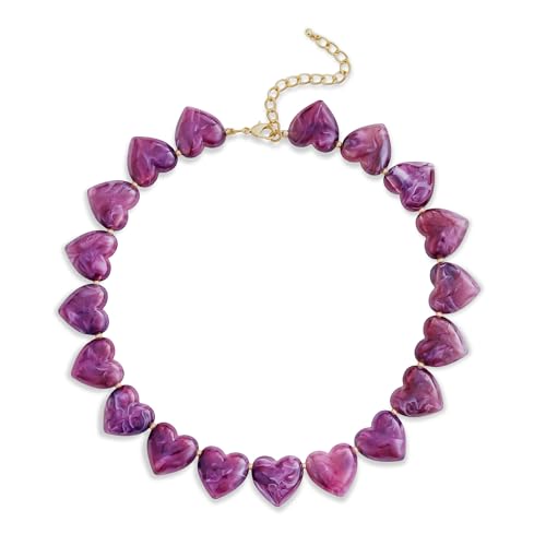 YUJIE Amber Acrylic Heart Choker Necklace for Women Vintage Punk Chunky Necklace Trendy Fashion Accessory - color: purple