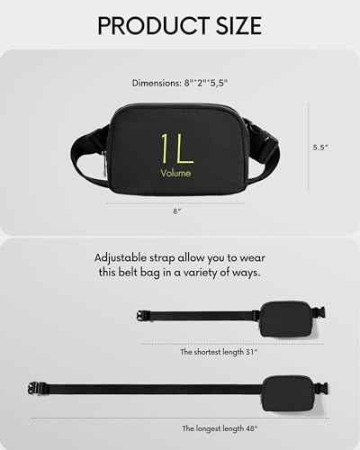 ODODOS Unisex Mini Belt Bag with Adjustable Strap Small Fanny Pack for Workout Running Traveling Hiking, Black - color: Black