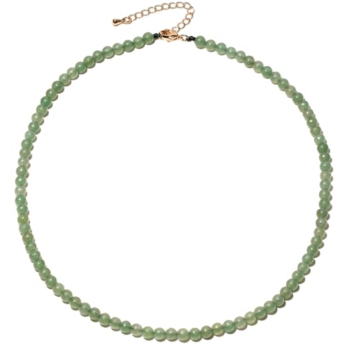 Simple Choker Necklace for Women Real Stone and Crystals Necklaces 4mm Beaded Choker Jewelry Meditation Gift for Women (16"+2") - style: Aventurine