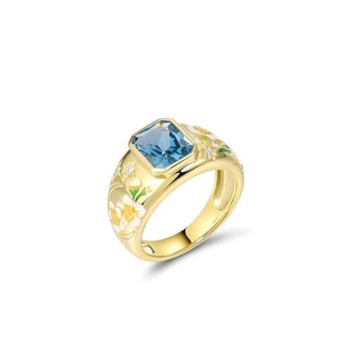 Santuzza 925 Sterling Silver Enamel Flower Pattern Ring for Women - color: Orchid-Yellow