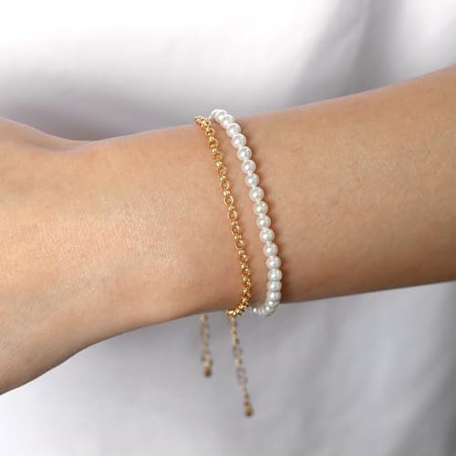 Dainty Pearl Chain Bracelets 14K Gold Bracelet for Women Adjustable Baroque Culture Jewelry Gifts for Mother Wife - color: I
