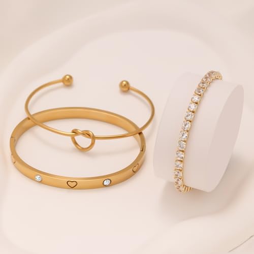 18 K Gold Plated Love Bangle Bracelet Stack Cuff Jewelry for Women Jewelry Set for Women Gift with Box - style: style9