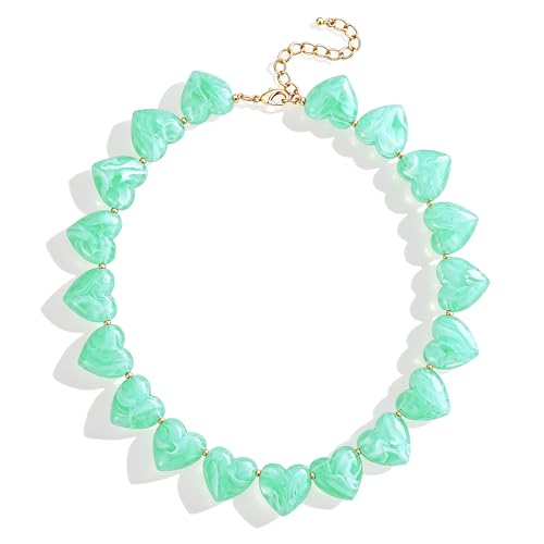 YUJIE Amber Acrylic Heart Choker Necklace for Women Vintage Punk Chunky Necklace Trendy Fashion Accessory - color: light green