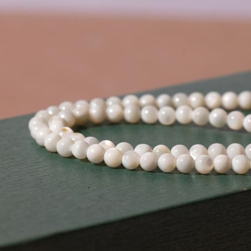 Simple Choker Necklace for Women Real Stone and Crystals Necklaces 4mm Beaded Choker Jewelry Meditation Gift for Women (16"+2") - style: White Shell