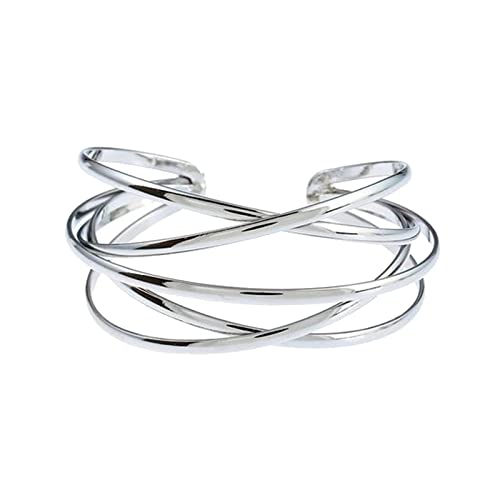 Gold Bangle Bracelets for Women Gold Arm Cuffs Upper Jewelry Bracelets Cuff Multi-layer Bangle Bracelet Adjustable Wide Cuff Bracelet - color: Silver