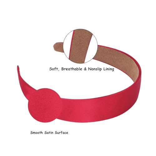 Wecoe 10 Pack Dark Red Headbands 1 Inch Wide Satin Headbands Women Non Slip Fashion Plain Solid Hairbands DIY Halloween Valentine' s Day Hair Accessories for Women Girls Diademas Para Mujer - color: Dark Red