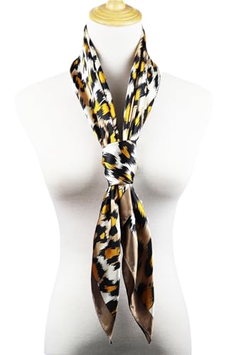 vabovin Satin Head Scarf for Women Silk Like Hair Scarf, 35 x 35 in | Silk Feel Fabric, Hair Wrap for Sleeping, Headscarf and Neck Scarf, Square Bandana Style, Fashion Accessory - color: 049 Coffee Leopard Print