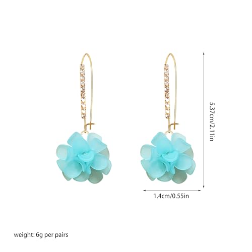 Boho Flower Dangle Earrings for Women Long Drop Resin Acrylic Tiered Petal Statement Earrings Handmade Lightweight Vintage Floral Chunky Drop Jewelry - color: Sky Blue