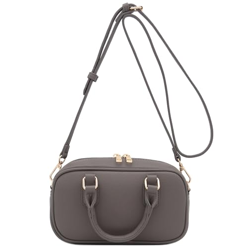 FashionPuzzle Mini PU Leather Satchel Purse Top Handle Crossbody Bag - color: Grey