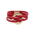 Circle Charm Leather Wrap Bracelet Bohemia Multilayer Leopard Handcrafted Layered Cuff Boho Multi-Chain Bracelet for Women Teen Holiday Jewelry - color: red