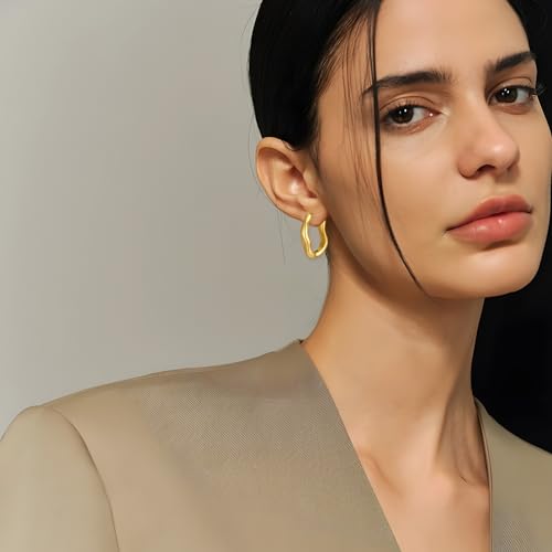 Chunky Hoop Earrings for Women Thick Minimalist Geometric Huggie Hoop Earrings Dainty Thick Y2K Preppy Earrings - style: irregular wave