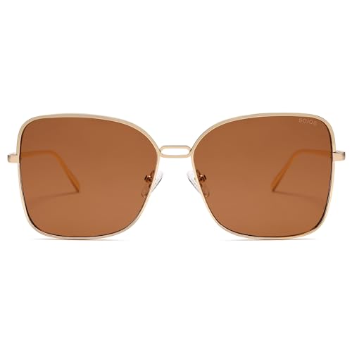 SOJOS Trendy Square Oversized Sunglasses Womens Mens UV400 Big Large Designer Shades SJ1082 - color: Gold/Dark Brown