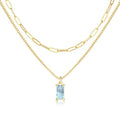 Dainty Gold Charm Necklaces for Women Non Tarnish, 14K Trendy Blue Green Cubic Zirconia Emerald Pendant Birthstone Necklaces Birthday Gifts for Women Waterproof Jewelry - color: 03-March(Aquamarine)