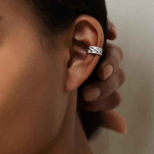CHIC & ARTSY 925 Sterling Silver Ear Cuffs for Women, Non Piercing Clip On Cartilage Cuffs, Adjustable Fake Conch & Helix Earrings, Gold Plated & Oxidized Various Styles - color: ear cuff #24