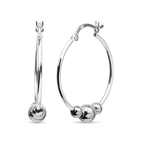 LeCalla 925 Sterling Silver Beaded Ball Hoop Earrings | Lightweight Sleeper Bead Ball Earring Hoops | Cape Style Hoop Earrings for Women - color: Dainty Click-Top Silver