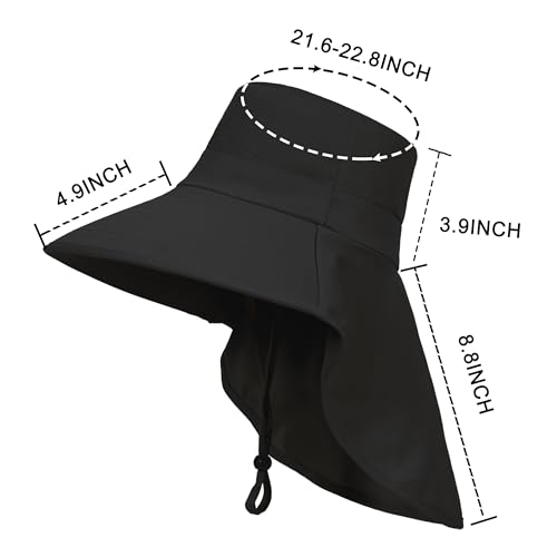 LA CARRIE Women Sun Hats Breathable Wide Brim UV Protection UPF 50+ with Neck Flap Hat for Summer Beach - color: Black