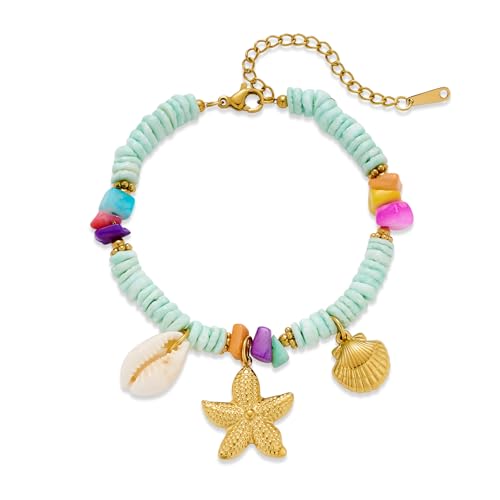 Gold Charm Bracelet for Women Boho Adjustable Shell Starfish Bracelet Summer Beach Ocean Statement Bracelets - color: Colorful bead bracelet