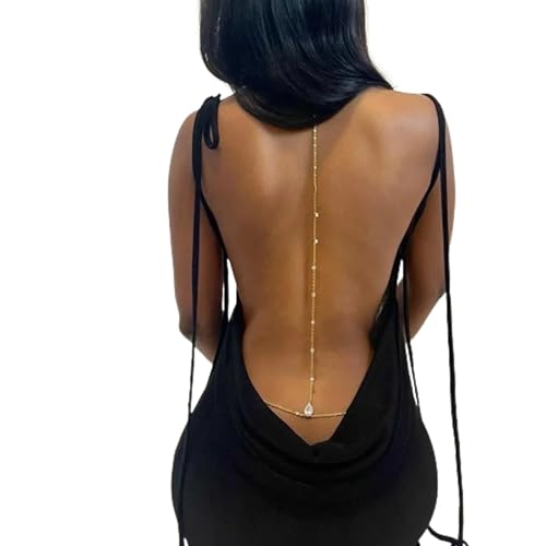 Sexy Rhinestone Back Chain Necklace for Backless Dress Bridal Wedding Rhinestone Backdrop Chain Jewelry Crystal Simple Waist Chain Jewelry for Women - style: Gold