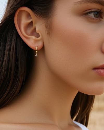3 PairsTrendy Dainty Set Earrings- 14K Gold Plated Hoop Earrings for Women, Hypoallergenic Lightweight Stackable Jewelry Gift for Multiple Piercings - color: Two circles diamond