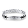 Custom Mens Bracelet Personalized Watch Band Engraved Name Bracelets for Men Customized ID Cuff Wristband Gift for Dad Husband - style: Silver&Black-1.5cm