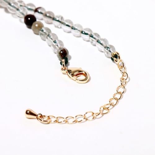 Simple Choker Necklace for Women Real Stone and Crystals Necklaces 4mm Beaded Choker Jewelry Meditation Gift for Women (16"+2") - style: Green Phantom Quartz
