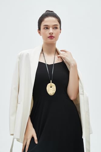 GelConnie Leather Necklace for Women Large Pendant Long Brown Necklace Circle Leather Choker Vintage Sweater Necklace Gold Chunky Boho Necklaces for Women - style: Large Stone Choker Necklace