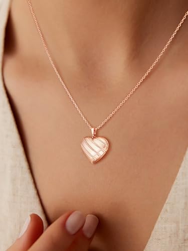 U7 Women Locket Necklace Platinum 14K Gold Photo Lockets that Hold Picture,Chain 20 Inch Personalized Gift Custom Love Heart Image Necklaces - color: 05# Rose Gold Stripe