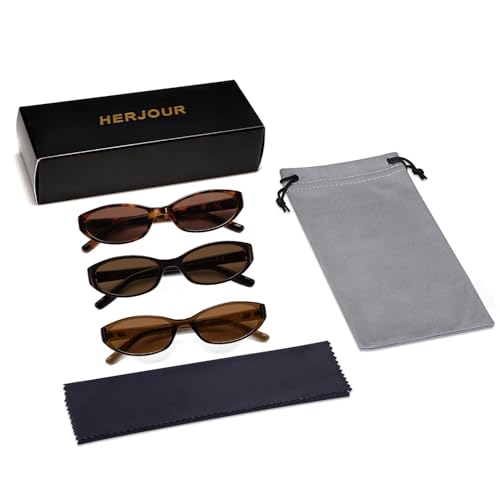 Retro Oval Sunglasses for Women Men Y2k Narrow Cat Eye Sunnies Skinny Shades AR82299 - color: A03 Tortoise+burgundy+clear Brown