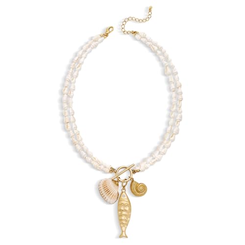 Fish Necklace for Women Chunky Beach Seashell Fish Pendant Necklace Summer Boho Fish Charm Layered Necklace Fashion Trendy Toggle Necklaces Jewelry Gifts