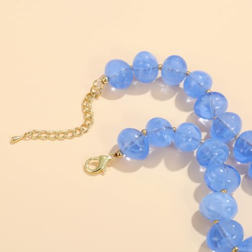 Elegance 11 designs Chunky Heart Necklace for Women, Colorful Acrylic Beaded Statement Puff Heart Necklace, Cute Boho Y2K Choker Necklace for Gift Jewelry - color: Transparent blue