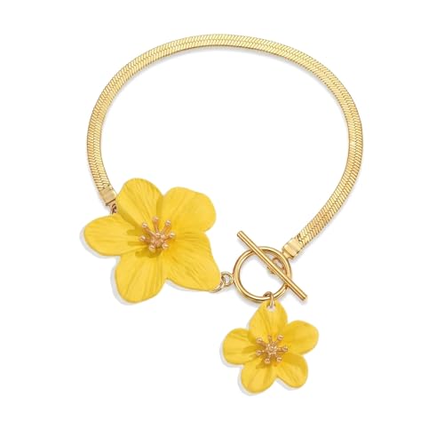Flower Anklets for Women Trendy Flower Ankle Bracelet Boho Floral Anklet Summer Beach Anklets Jewelry for Women - color: Yellow