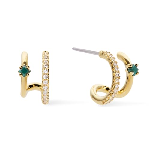 Ana Luisa Double Hoop Earrings for Women - 14K Gold Plated & Silver Rhodium Huggie Hoops - Hypoallergenic, Water-Resistant, Tarnish-Free, Small, Dainty & Trendy Two Hoop Earring Styles for Daily Wear - color: Gold & Malachite, size: Small