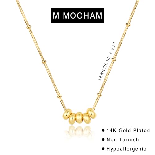 M MOOHAM Gold Necklace for Women Non Tarnish - Dainty 14K Gold Plated Beaded Chain Small Pendant Necklaces Simple Pearl Circle Beads Teardrop Pendant Necklace for Women Trendy Jewelry Gifts - color: Beads Pendant