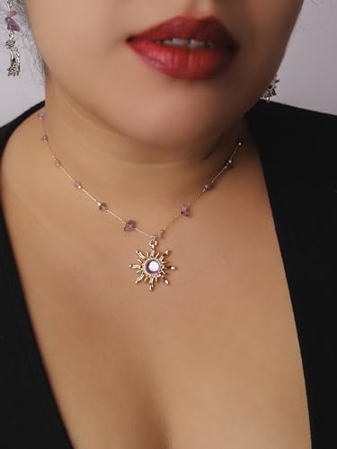 Sacina Sun Choker Necklace, Natural Crystal Necklace, Boho Hippie Jewelry, Christmas Jewelry Gift For Women - color: purple