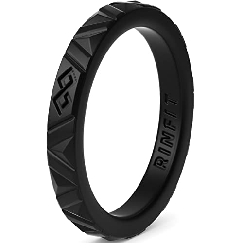 Rinfit Silicone Wedding Ring Sets - Soft, Stackable & Thin Silicone Rings for Her - Womens Rubber Wedding Rings - color: 1 Ring - Black, size: 8