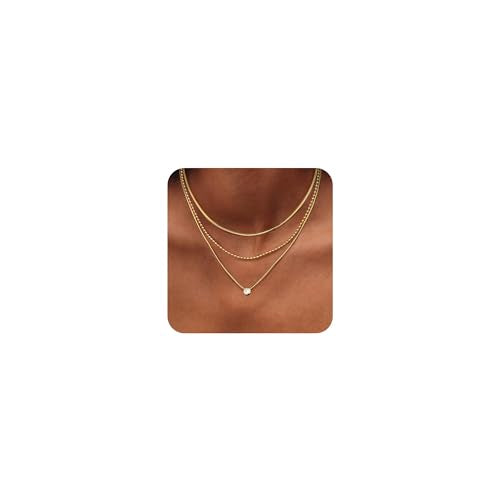 ORAZIO Gold Necklaces for Women,Layered Gold Necklace,14K Gold Plated Pendant Necklaces,Simple Choker Necklaces Set, Dainty Gold Chain Necklaces,Trendy Gold Stacked Jewelry Gifts for Women - color: 3Pcs/Herringbone & Bead & CZ