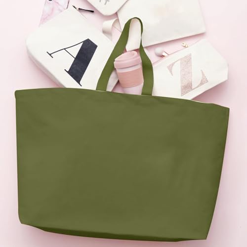 Large Canvas Tote Bag-Extra Big Shopping Beach Totes Bags Reusable Largest Grocery Plain Solid Bag 28"x8"x16" - color: Olive Green