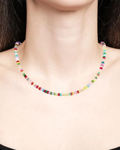 Boho Beaded Necklace for Women, Colorful Natural Stone Choker Necklace, Summer Beach Bead Necklaces Handmade Jewelry Birthday Gifts - color: 4MM
