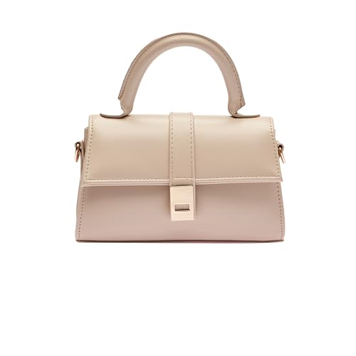 MOON CANTA Mini Crossbody Bag for Women – Small Faux Leather Shoulder Purse with Gold Lock, Elegant Design for Daily Use - color: Mink