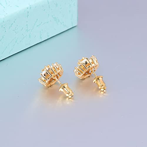 CiNily Flower Earrings,Opal Stud Earrings Sterling Silver or White Gold/Rose Gold Plated Ladies Flower Stud Earrings Cute Unique Earrings for Girls - color: yellow gold