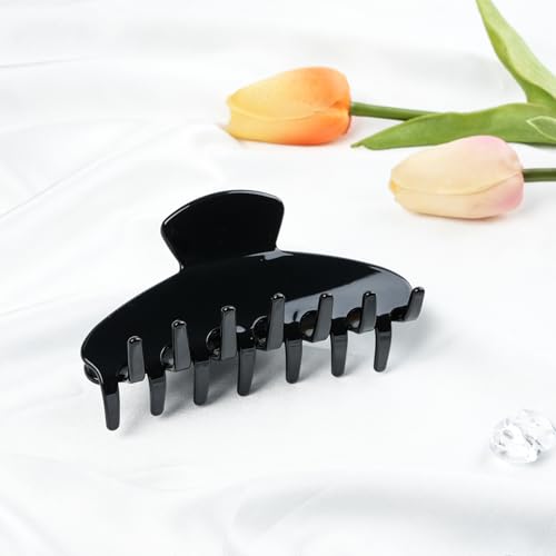 MAORULU Cute Claw Clip for Women – 4.3'' Large Acetate Hair Clips for Thick Thin Curly Long Hair, Durable Hair Clamps Non-slip Jaw Clip, Strong Hold, Stylish French Design (Solid Black) - color: Solid Black