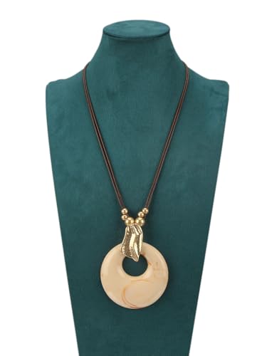 GelConnie Long Necklaces for Women Boho Large Pendant Necklace Casual Bohemian Brown Leather Choker Sweater Circle Statement Stone Necklace - style: Gold White Turquoise Necklace