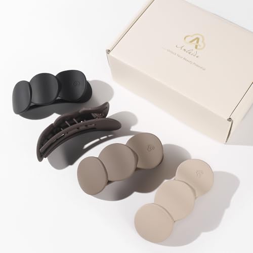 Medium Flat Hair Clips for Women, French Claw Clips Strong Hold for Thick & Thin Hair, Duckbill Hair Clips Non Slip for Driving Yoga - Beige, Light Brown, Dark Brown, Black, 4pcs - color: Beige, Light Brown, Dark Brown, Black